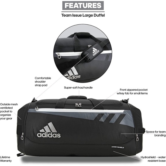 NWOT adidas Unisex Team Issue Small Duffel Bag, Black - Picture 3 of 10